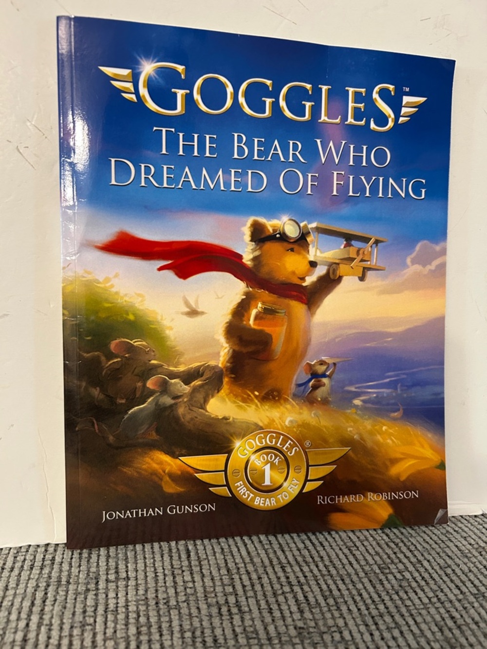 🟢 Goggles the bear who dreamed of flying paperback kids book by Jonathan Gibson